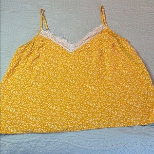 Floral Golden Yellow Lace Trim Cami Top